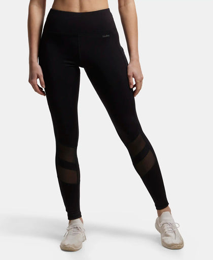 Microfiber Elastane Performance Leggings with Breathable Mesh - Black-1