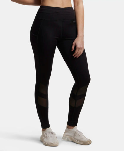 Microfiber Elastane Performance Leggings with Breathable Mesh - Black-2