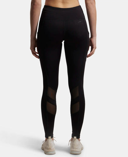 Microfiber Elastane Performance Leggings with Breathable Mesh - Black-3