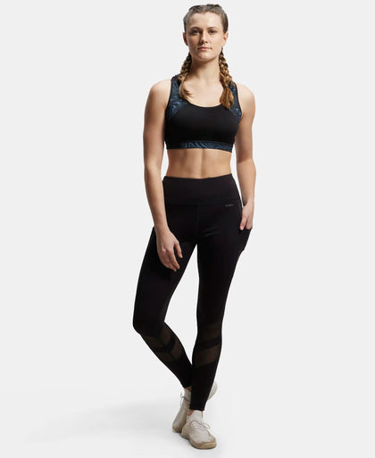 Microfiber Elastane Performance Leggings with Breathable Mesh - Black-4