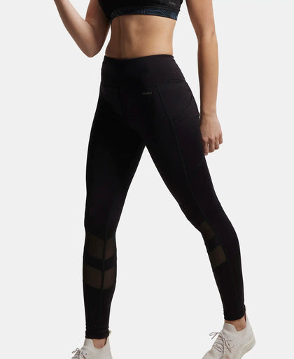 Microfiber Elastane Performance Leggings with Breathable Mesh - Black-5