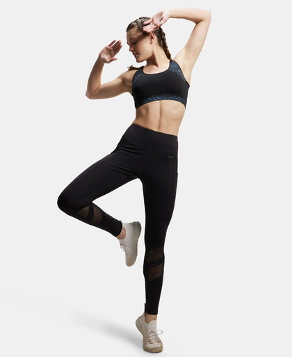 Microfiber Elastane Performance Leggings with Breathable Mesh - Black-6