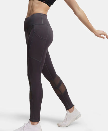 Microfiber Elastane Performance Leggings with Breathable Mesh - Forged Iron-5