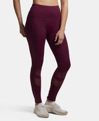 Microfiber Elastane Performance Leggings with Breathable Mesh - Grape Wine-2