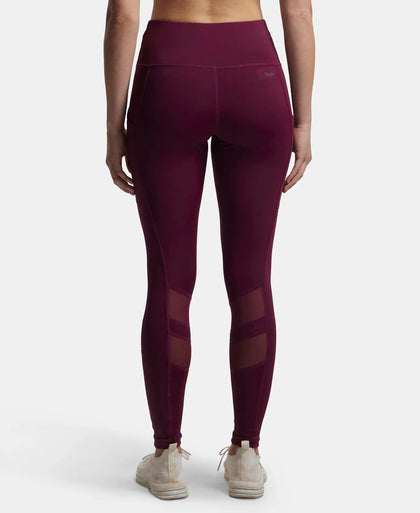Microfiber Elastane Performance Leggings with Breathable Mesh - Grape Wine-3