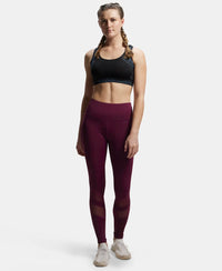 Microfiber Elastane Performance Leggings with Breathable Mesh - Grape Wine-4