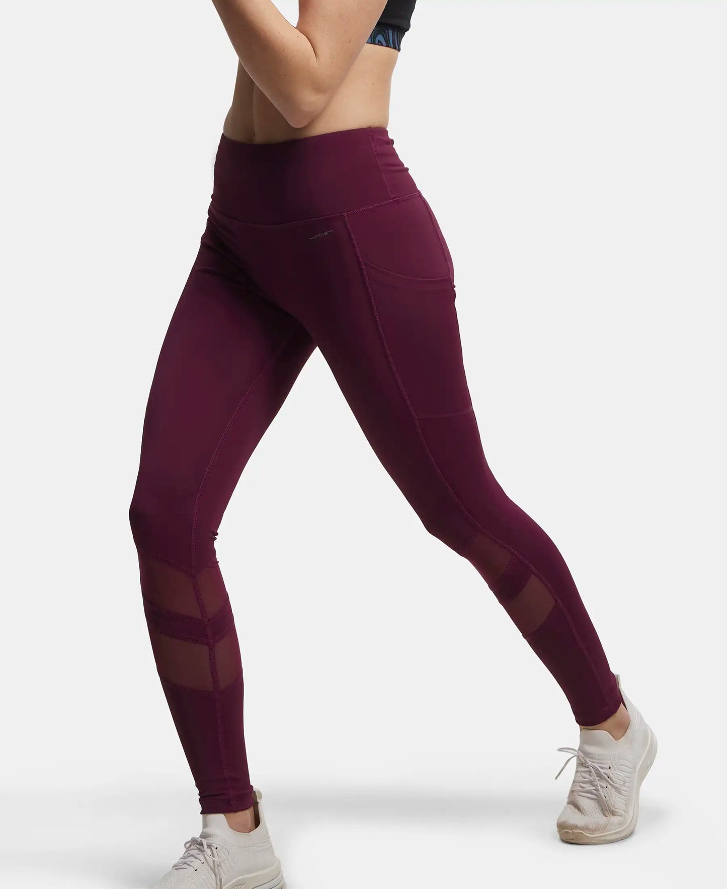 Microfiber Elastane Performance Leggings with Breathable Mesh - Grape Wine-5