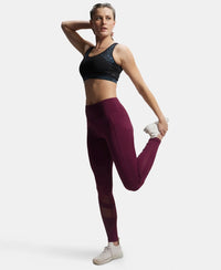 Microfiber Elastane Performance Leggings with Breathable Mesh - Grape Wine-6