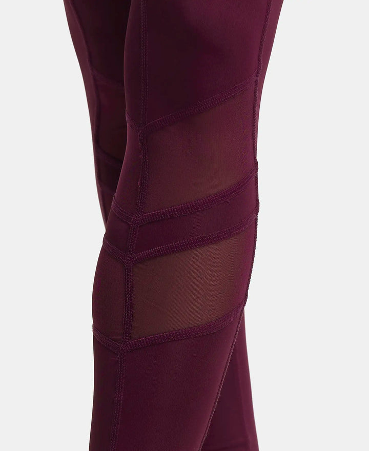 Microfiber Elastane Performance Leggings with Breathable Mesh - Grape Wine-8