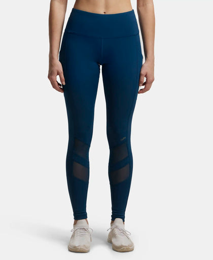 Microfiber Elastane Performance Leggings with Breathable Mesh - Poseidon-1