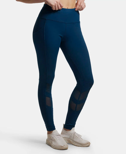 Microfiber Elastane Performance Leggings with Breathable Mesh - Poseidon-2