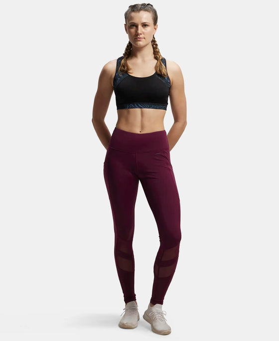 Microfiber Elastane Performance Leggings with Breathable Mesh - Wine Tasting-4