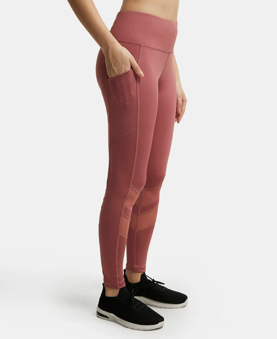 Microfiber Elastane Performance Leggings with Breathable Mesh - Withered Rose-2