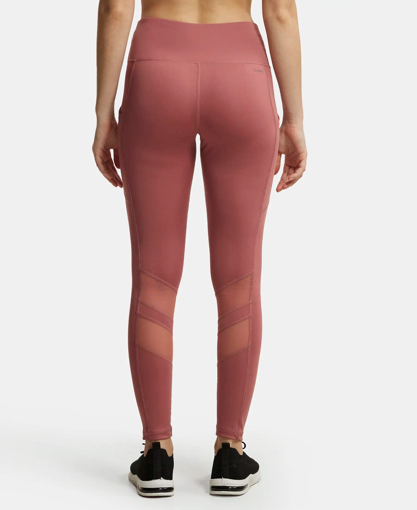 Microfiber Elastane Performance Leggings with Breathable Mesh - Withered Rose-3