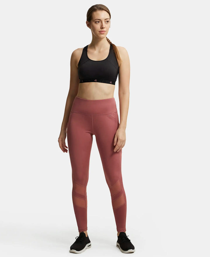 Microfiber Elastane Performance Leggings with Breathable Mesh - Withered Rose-4
