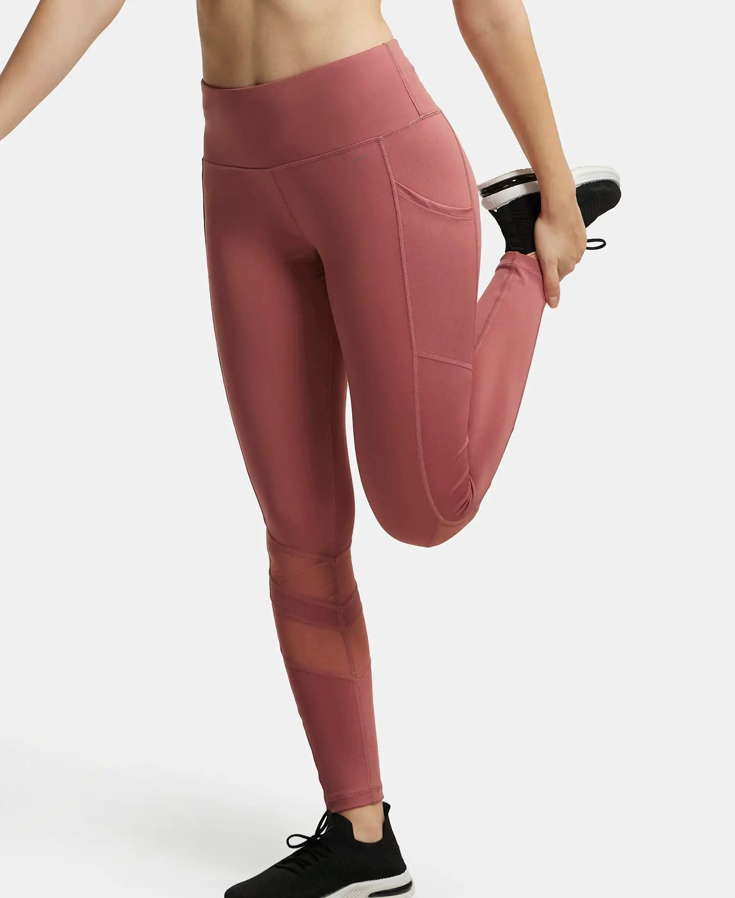 Microfiber Elastane Performance Leggings with Breathable Mesh - Withered Rose-5