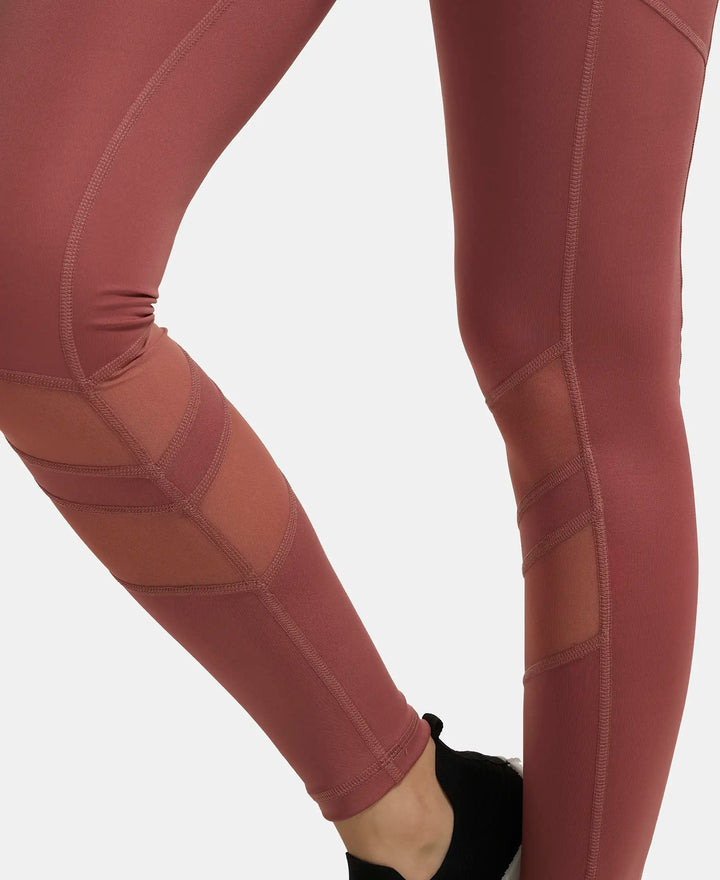 Microfiber Elastane Performance Leggings with Breathable Mesh - Withered Rose-8