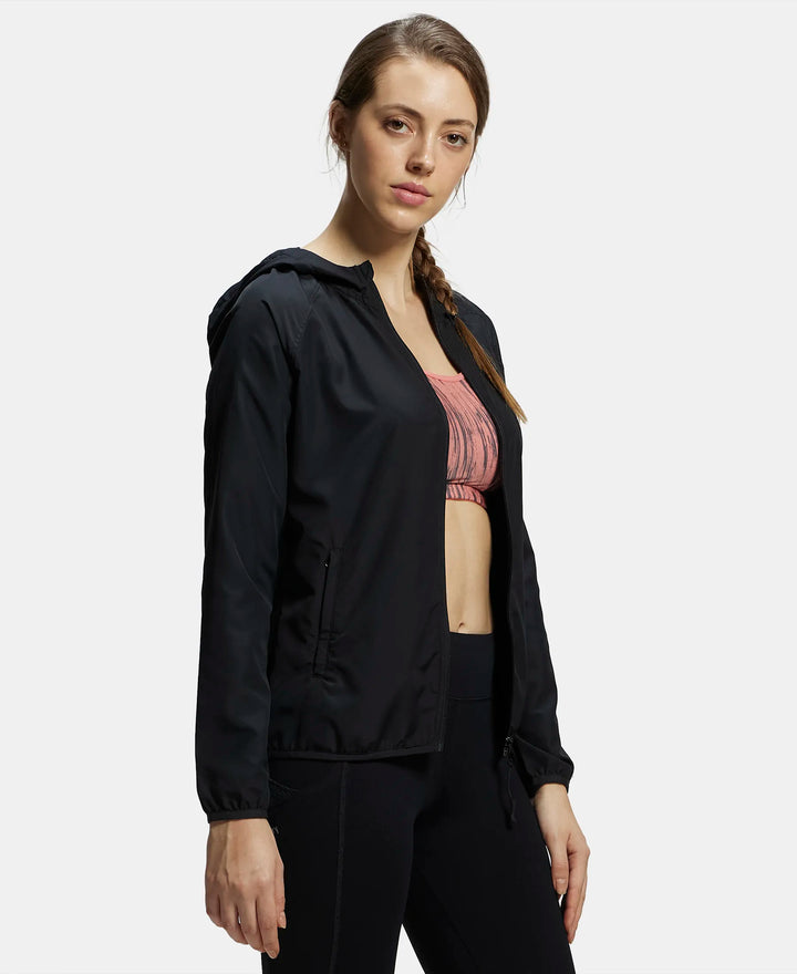 Microfiber Fabric Relaxed Fit Raglan Styled Water Resistant Hoodie Jacket - Black-2