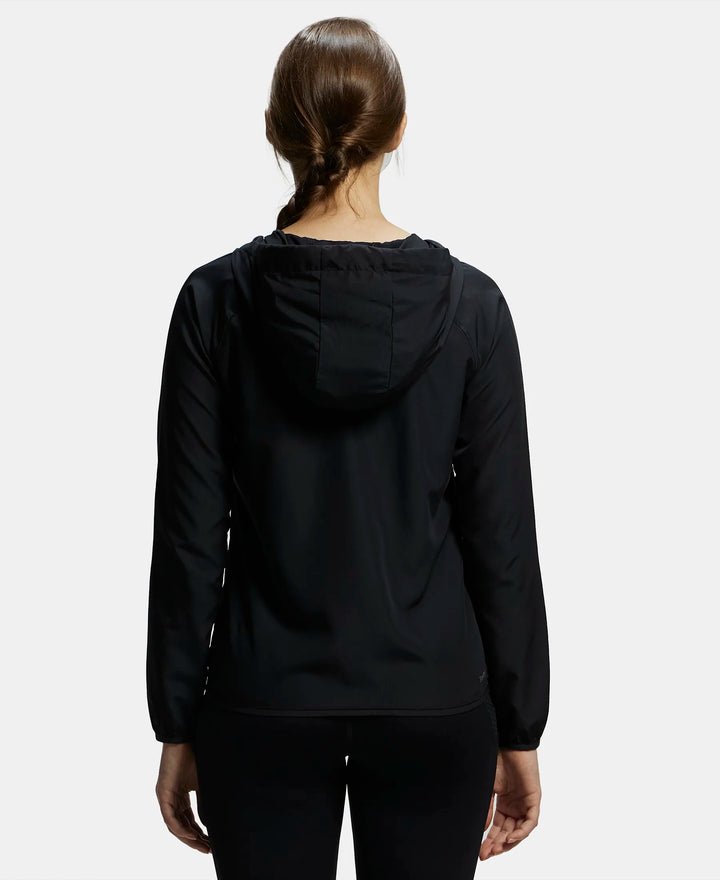 Microfiber Fabric Relaxed Fit Raglan Styled Water Resistant Hoodie Jacket - Black-3