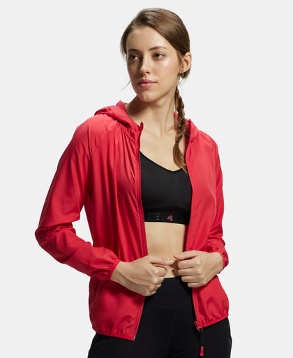 Microfiber Fabric Relaxed Fit Raglan Styled Water Resistant Hoodie Jacket - Virtual Pink-2