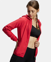 Microfiber Fabric Relaxed Fit Raglan Styled Water Resistant Hoodie Jacket - Virtual Pink-5