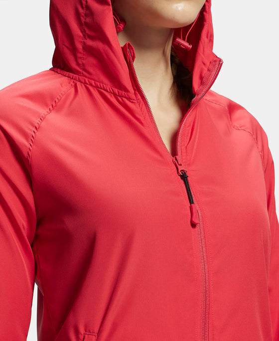 Microfiber Fabric Relaxed Fit Raglan Styled Water Resistant Hoodie Jacket - Virtual Pink-7