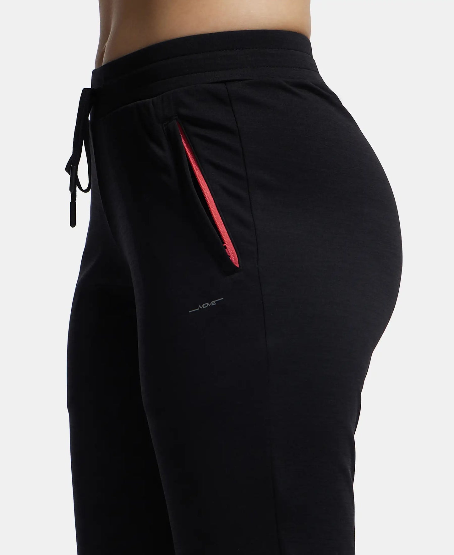 Microfiber Fabric Straight Fit Trackpants with Side Zipper Pockets - Black-7