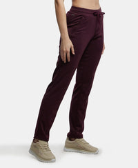 Microfiber Fabric Straight Fit Trackpants with Side Zipper Pockets - Grape Wine-2