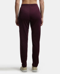 Microfiber Fabric Straight Fit Trackpants with Side Zipper Pockets - Grape Wine-3