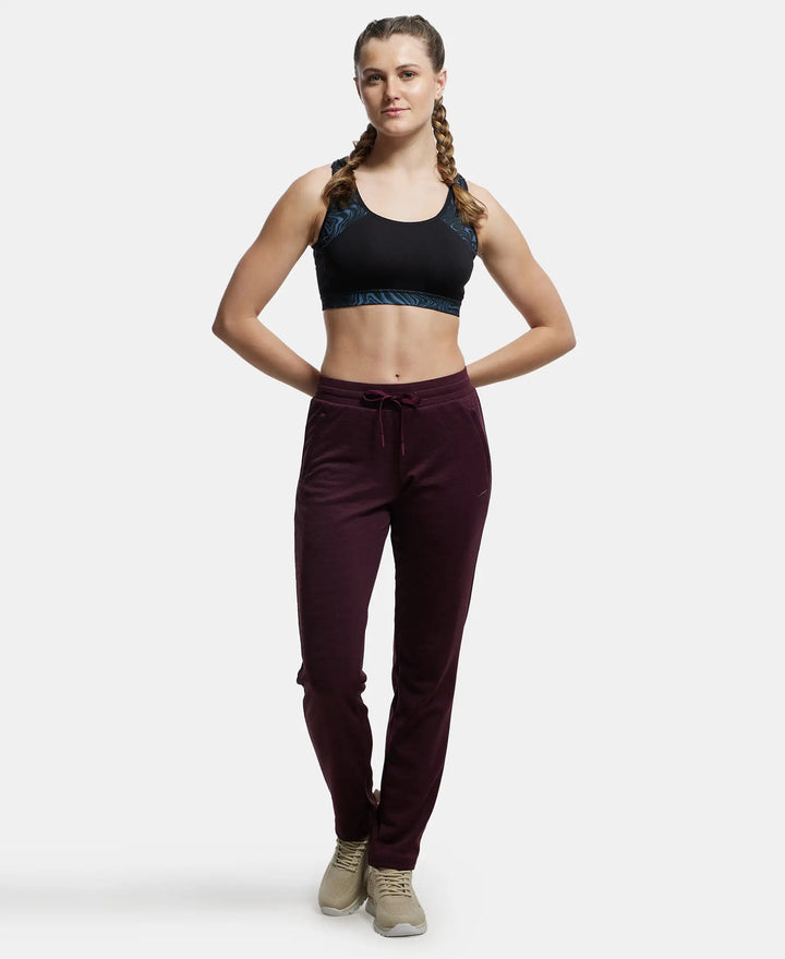 Microfiber Fabric Straight Fit Trackpants with Side Zipper Pockets - Grape Wine-4