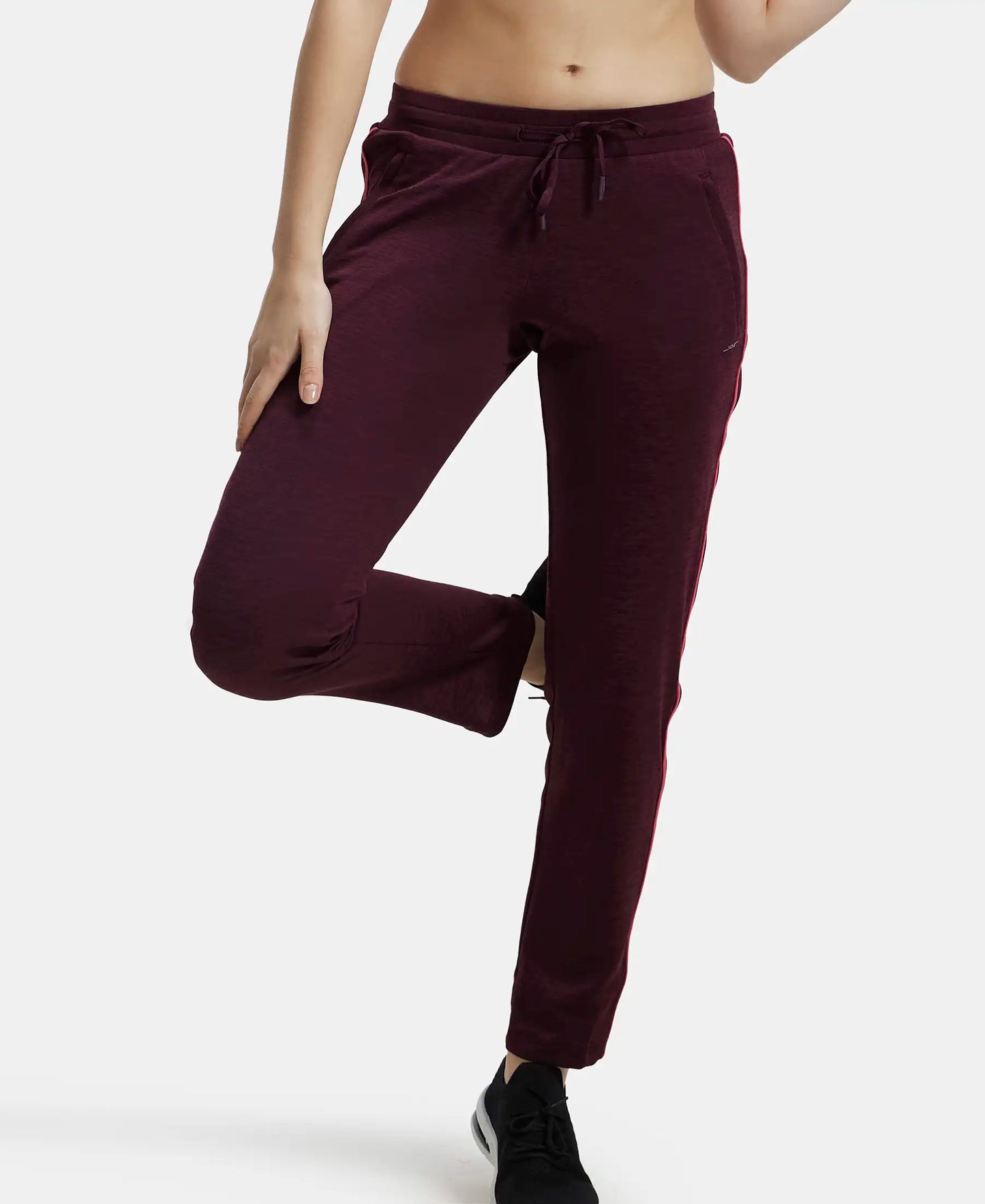 Microfiber Fabric Straight Fit Trackpants with Side Zipper Pockets - Wine Tasting-5