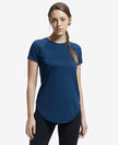 Microfiber Fabric Relaxed Fit Solid Curved Hem Styled Half Sleeve T-Shirt - Cosmic Sapphire-1