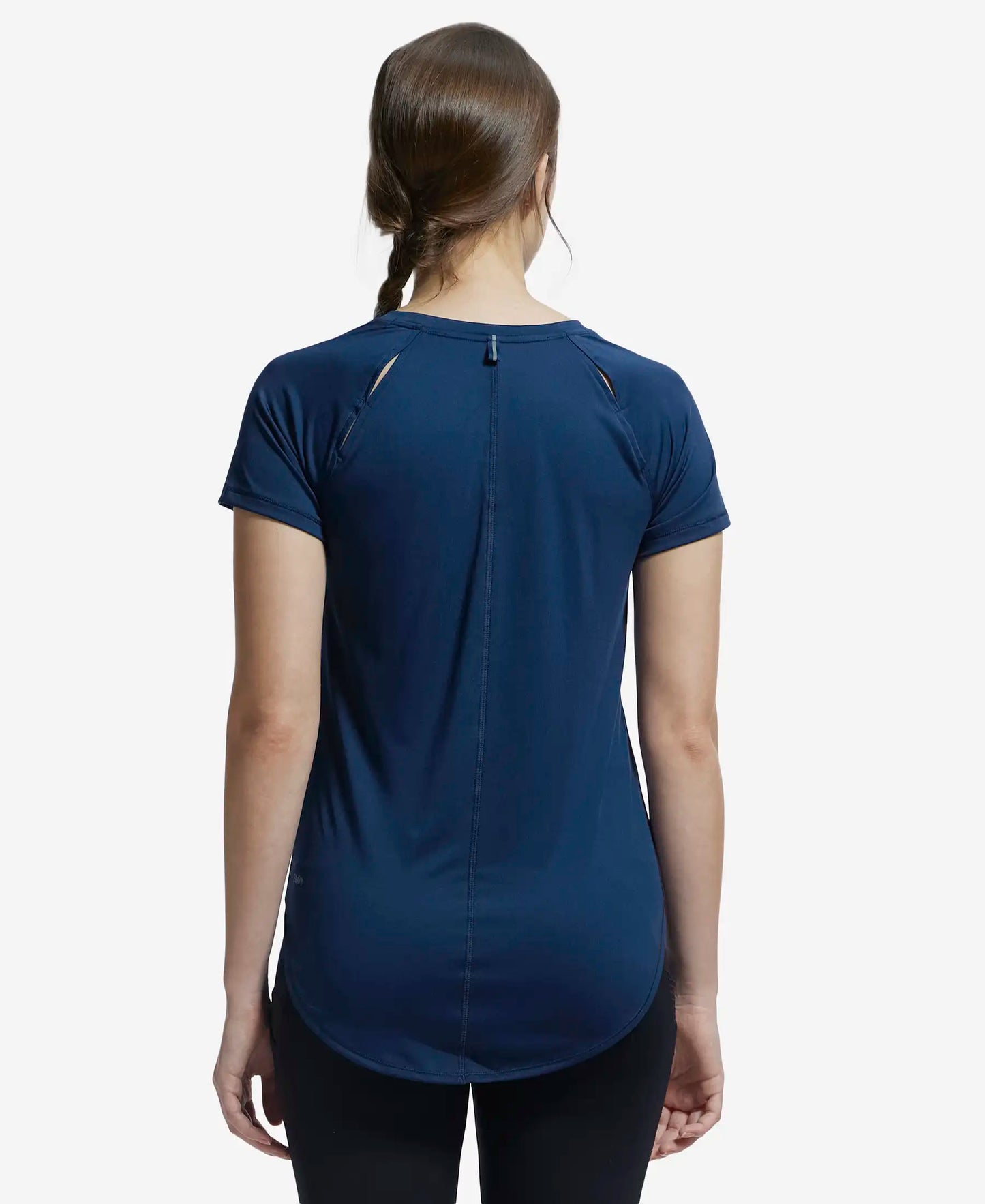 Microfiber Fabric Relaxed Fit Solid Curved Hem Styled Half Sleeve T-Shirt - Cosmic Sapphire-3