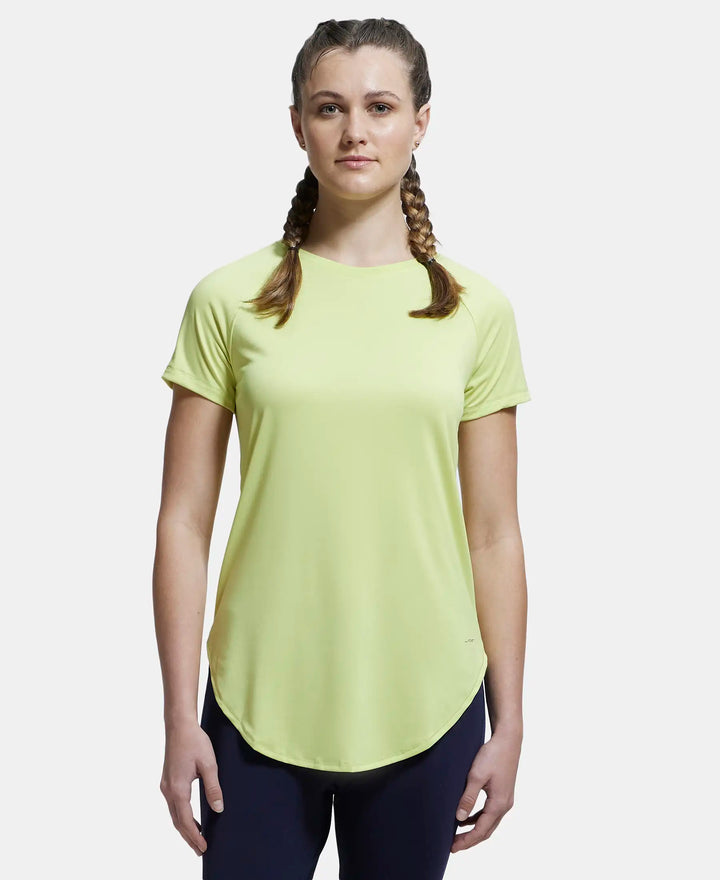 Microfiber Fabric Relaxed Fit Solid Curved Hem Styled Half Sleeve T-Shirt - Daiquiri Green-1