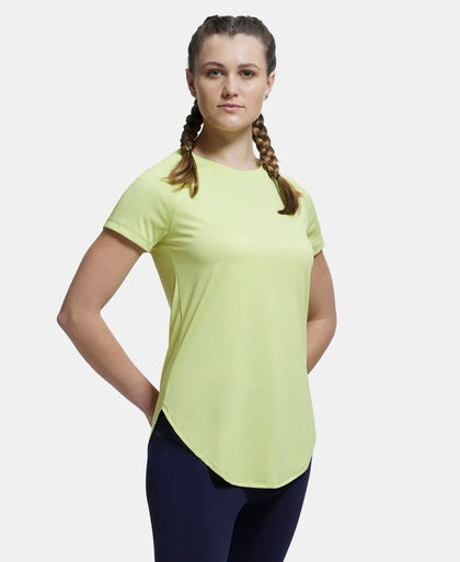 Microfiber Fabric Relaxed Fit Solid Curved Hem Styled Half Sleeve T-Shirt - Daiquiri Green-2