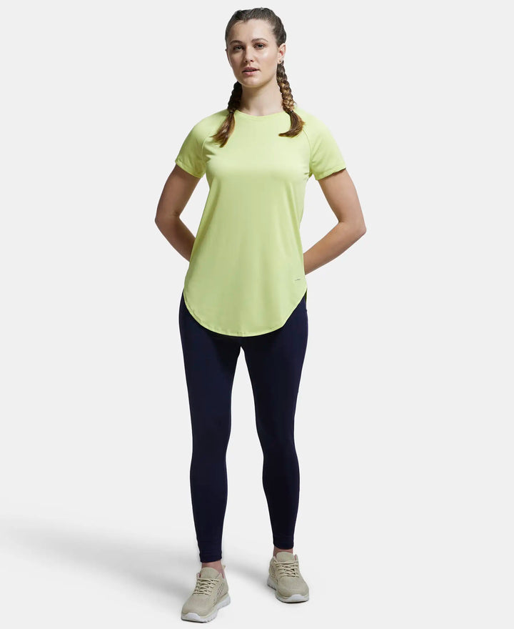 Microfiber Fabric Relaxed Fit Solid Curved Hem Styled Half Sleeve T-Shirt - Daiquiri Green-4
