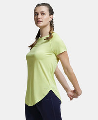 Microfiber Fabric Relaxed Fit Solid Curved Hem Styled Half Sleeve T-Shirt - Daiquiri Green-5