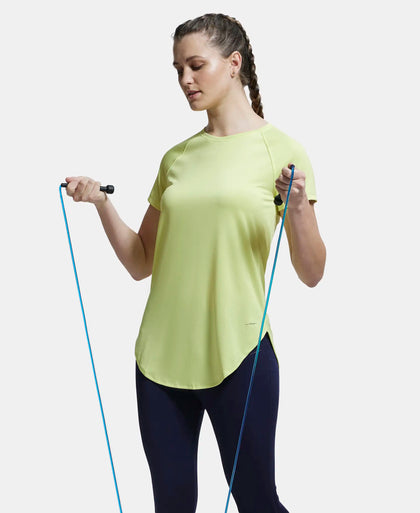 Microfiber Fabric Relaxed Fit Solid Curved Hem Styled Half Sleeve T-Shirt - Daiquiri Green-6