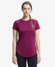 Microfiber Fabric Relaxed Fit Solid Curved Hem Styled Half Sleeve T-Shirt - Grape Wine-1