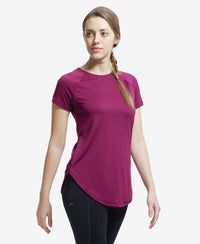 Microfiber Fabric Relaxed Fit Solid Curved Hem Styled Half Sleeve T-Shirt - Grape Wine-2