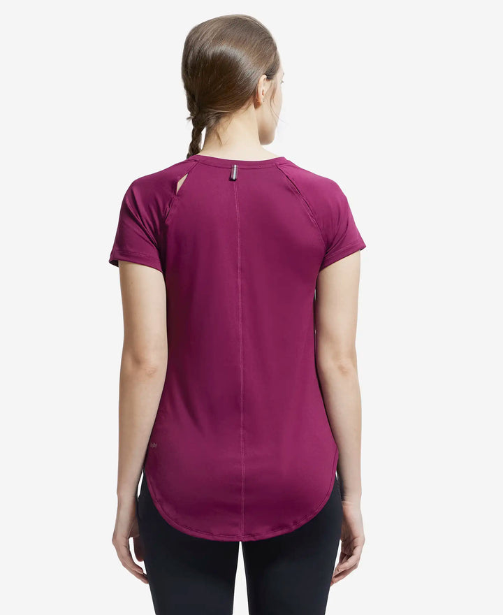 Microfiber Fabric Relaxed Fit Solid Curved Hem Styled Half Sleeve T-Shirt - Grape Wine-3