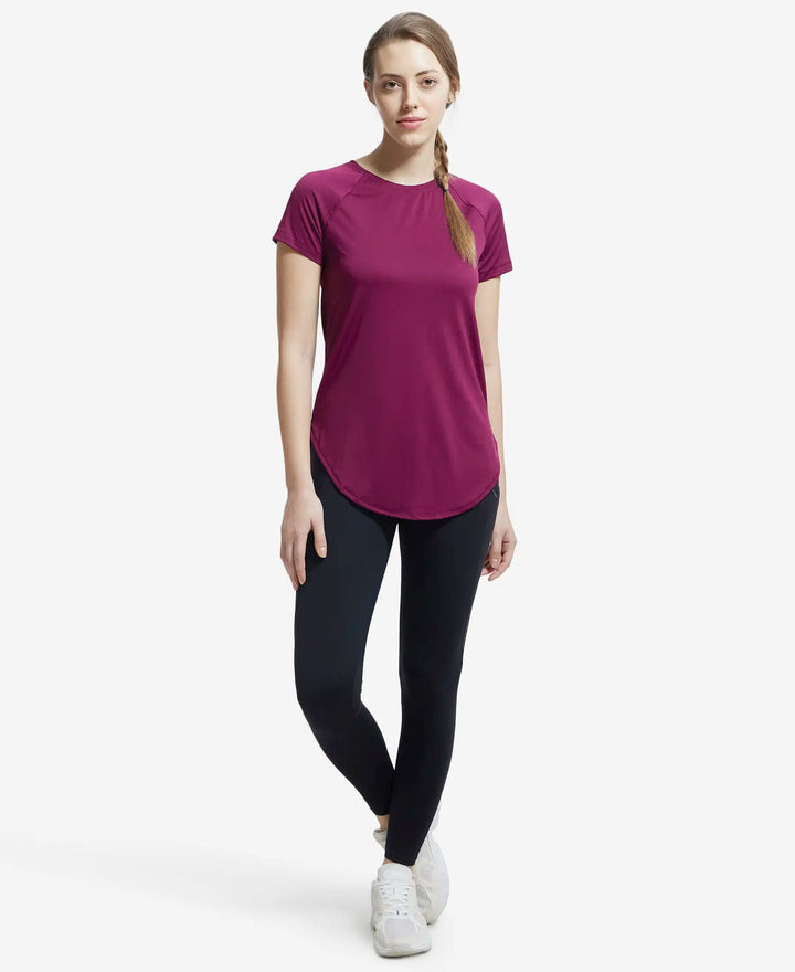 Microfiber Fabric Relaxed Fit Solid Curved Hem Styled Half Sleeve T-Shirt - Grape Wine-4