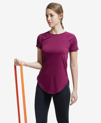 Microfiber Fabric Relaxed Fit Solid Curved Hem Styled Half Sleeve T-Shirt - Grape Wine-6