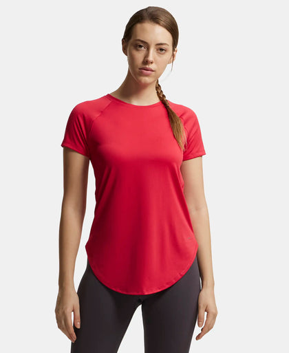 Microfiber Fabric Relaxed Fit Solid Curved Hem Styled Half Sleeve T-Shirt - Virtual Pink-1