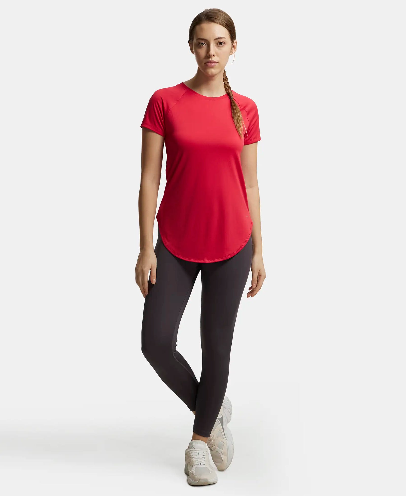 Microfiber Fabric Relaxed Fit Solid Curved Hem Styled Half Sleeve T-Shirt - Virtual Pink-4