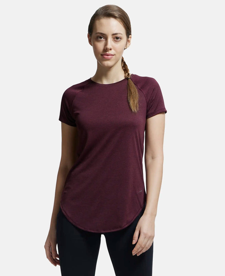 Microfiber Fabric Relaxed Fit Solid Curved Hem Styled Half Sleeve T-Shirt - Wine Tasting-1