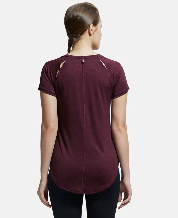 Microfiber Fabric Relaxed Fit Solid Curved Hem Styled Half Sleeve T-Shirt - Wine Tasting-3