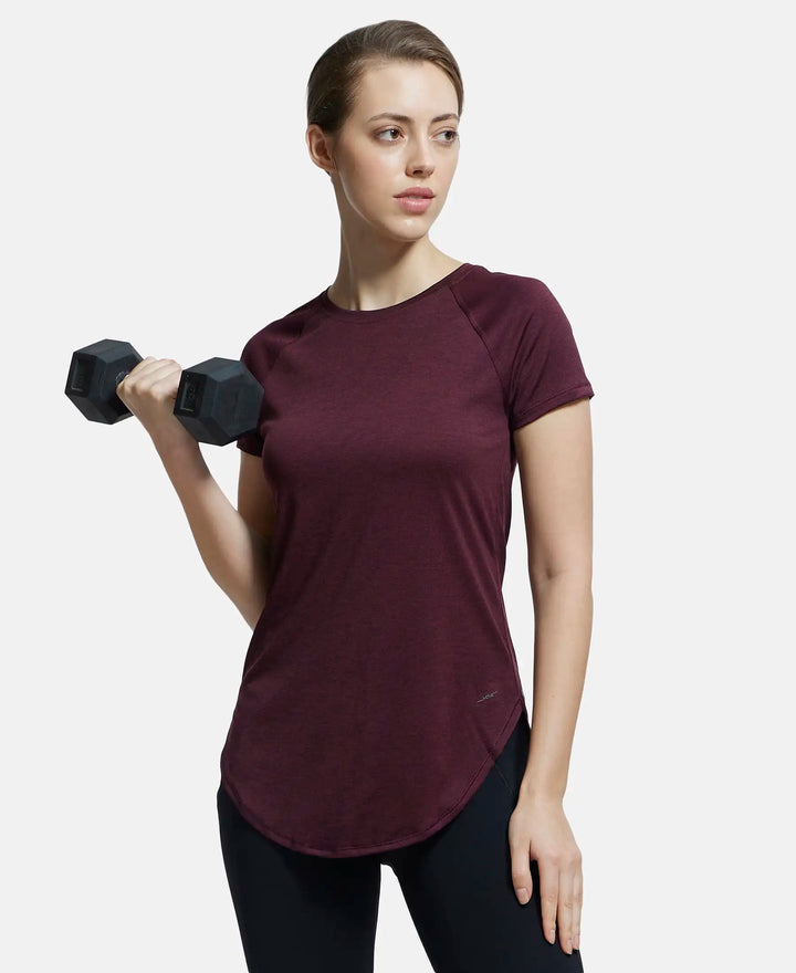 Microfiber Fabric Relaxed Fit Solid Curved Hem Styled Half Sleeve T-Shirt - Wine Tasting-5