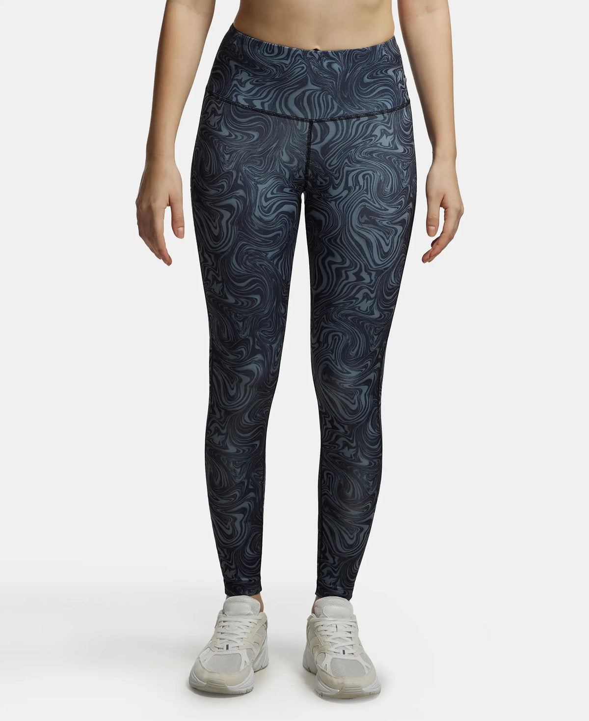 Microfiber Elastane Stretch Performance 7/8th Leggings with Broadwaistband & Back Pocket - Black Printed