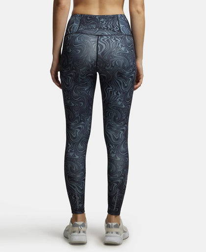 Microfiber Elastane Performance 7/8th Leggings with Broadwaistband & Back Pocket - Black Printed-3